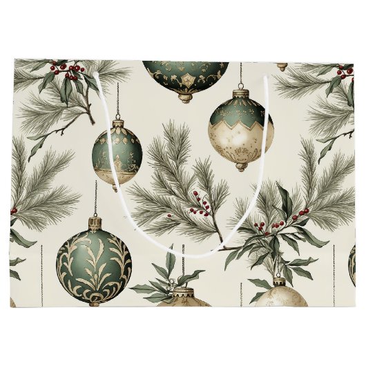 Sage Green Gold Christmas Ornaments Pattern Groot Cadeauzakje (Achterkant)