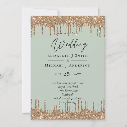 Sage Green Gold Driving Glitter Wedding Script (Voorkant)