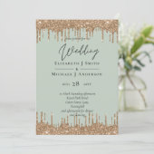 Sage Green Gold Driving Glitter Wedding Script (Staand voorkant)