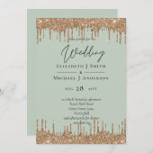 Sage Green Gold Driving Glitter Wedding Script (Voorkant / Achterkant)