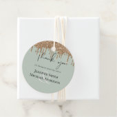 Sage Green Gold Driving Glitter Wedding Script Bedankjes Labels (In situ)