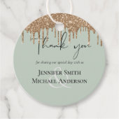 Sage Green Gold Driving Glitter Wedding Script Bedankjes Labels (Voorkant)