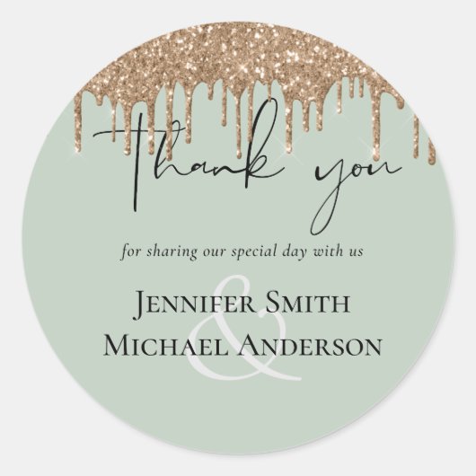 Sage Green Gold Driving Glitter Wedding Script Ronde Sticker (Voorkant)