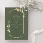 Sage Green & Gold Elegant Botanical Lijst Wedding Kaart<br><div class="desc">Grafische en elegante sage groene uitnodigingen met een faux gouden botanische lijst en witte typografie. Een handgetekend groen lijst met uw namen en gebeurtenisdetails in eenvoudige, delicate typografie met een gouden bloeiende ampersand. Ideaal voor een lente, zomer, herfst of winterbruiloft. Kaarten keren terug naar dezelfde groene kleur met een wit...</div>