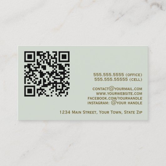 Sage Green & Gold Elegant Professional QR-code Visitekaartje (Achterkant)