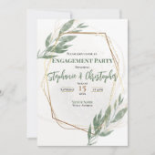 Sage Green Gold Eucalyptus Floral Engagement Party Kaart (Voorkant)