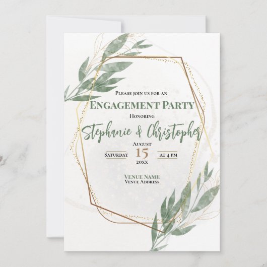 Sage Green Gold Eucalyptus Floral Engagement Party Kaart (Voorkant)
