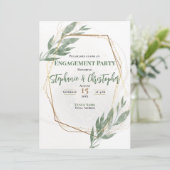 Sage Green Gold Eucalyptus Floral Engagement Party Kaart (Staand voorkant)