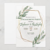 Sage Green Gold Eucalyptus Floral Engagement Party Kaart (Voorkant / Achterkant)