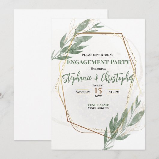Sage Green Gold Eucalyptus Floral Engagement Party Kaart (Voorkant / Achterkant)