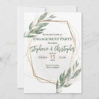 Sage Green Gold Eucalyptus Floral Engagement Party Kaart