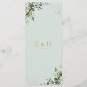 Sage green gold eucalyptus geometric wedding menu (Achterkant)