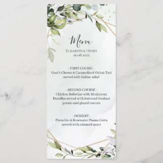 Sage green gold eucalyptus geometric wedding menu