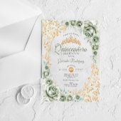 Sage Green Gold Floral Quinceanera Acryl Uitnodigingen