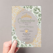 Sage Green Gold Floral Quinceanera Acryl Uitnodigingen (Insitu (Draagbaar))