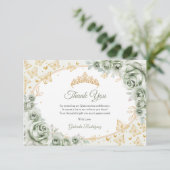 Sage Green Gold Floral Quinceanera Bedankkaart (Staand voorkant)