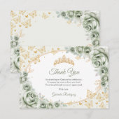 Sage Green Gold Floral Quinceanera Bedankkaart (Voorkant / Achterkant)