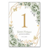Sage Green Gold Floral Quinceanera Kaart (Achterkant)