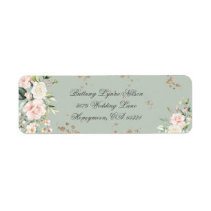 Sage Green Gold Floral Wedding Return-adres Etiket