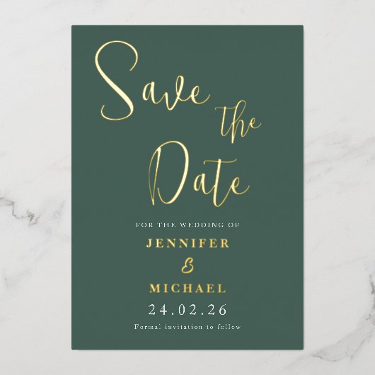 Sage Green Gold Foil Wedding Save the Date Folie Uitnodiging (Voorkant)