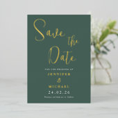 Sage Green Gold Foil Wedding Save the Date Folie Uitnodiging (Staand Voorkant)