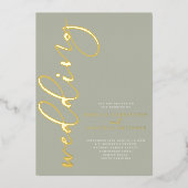 Sage Green Gold Folie Huwelijksuitnodiging Folie Uitnodiging (Voorkant)