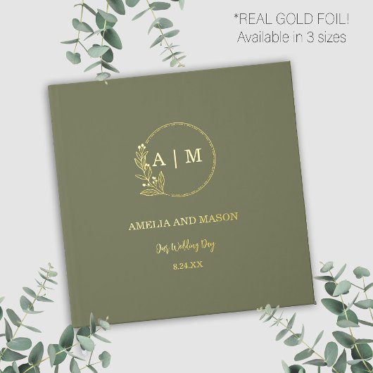 Sage Green & Gold Folie Monogram Trouwboek Gastenboek