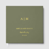 Sage Green & Gold Folie Monogram Trouwboek Gastenboek