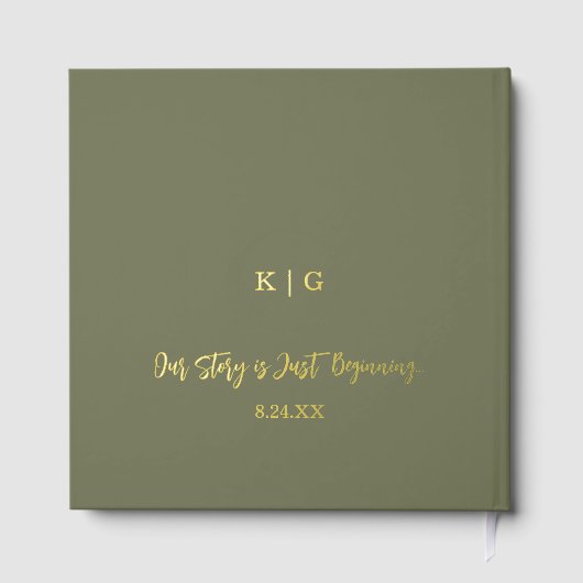 Sage Green & Gold Folie Monogram Trouwboek Gastenboek (Achterkant)