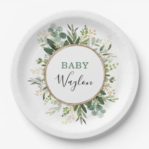 Sage Green Gold Garden Greenery Baby shower Papieren Bordje