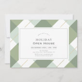 Sage Green & Gold Gingham Check Holiday Open House Kaart (Voorkant)