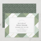 Sage Green & Gold Gingham Check Holiday Open House Kaart (Voorkant / Achterkant)