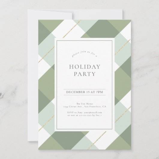 Sage Green & Gold Gingham Kerstfeest Kaart (Voorkant)