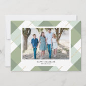 Sage Green & Gold Gingham Plaid Foto Vakantie Kaar Kaart (Voorkant)