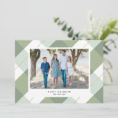 Sage Green & Gold Gingham Plaid Foto Vakantie Kaar Kaart (Staand voorkant)