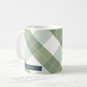 Sage Green & Gold Gingham Pset Koffiemok (Voorkant links)