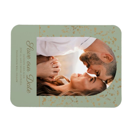 Sage Green Gold Glitter Arch Dome Foto Weduwschap Magneet (Horizontaal)