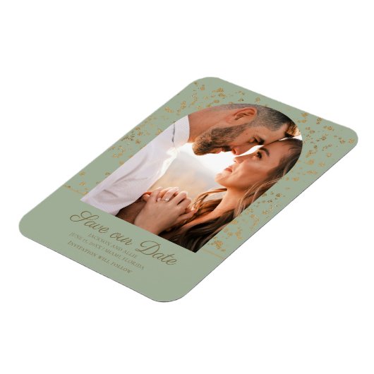 Sage Green Gold Glitter Arch Dome Foto Weduwschap Magneet (Linkerzijde)