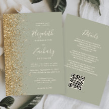Sage Green Gold Glitter QR Code Wedding