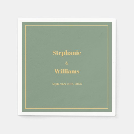 Sage Green Gold Golden Elegant Minimal Wedding Servet (Voorkant)