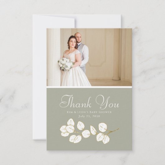 Sage Green Gold Greenery Eucalyptus Bedankkaart (Voorkant)