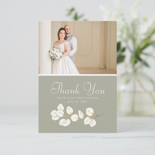 Sage Green Gold Greenery Eucalyptus Bedankkaart (Staand voorkant)