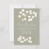 Sage Green Gold Greenery Eucalyptus Bladeren Save The Date (Voorkant)
