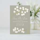 Sage Green Gold Greenery Eucalyptus Bladeren Save The Date (Staand voorkant)