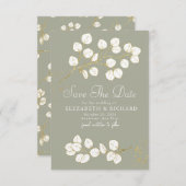Sage Green Gold Greenery Eucalyptus Bladeren Save The Date (Voorkant / Achterkant)