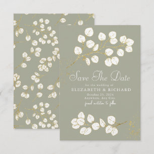 Sage Green Gold Greenery Eucalyptus Bladeren Save The Date