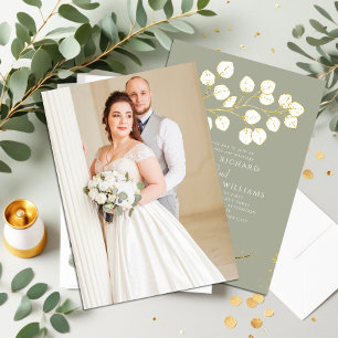Sage Green Gold Greenery Eucalyptus Fotobruiloft Kaart