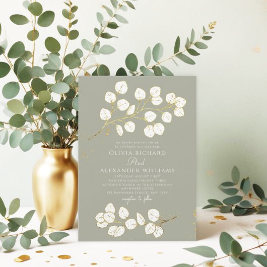 Sage Green Gold groen Eucalyptus bruiloft Kaart