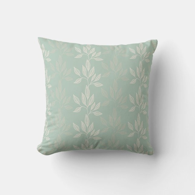 Sage Green & Gold Gum Leaf Pattern Leaves Kussen (Voorkant)