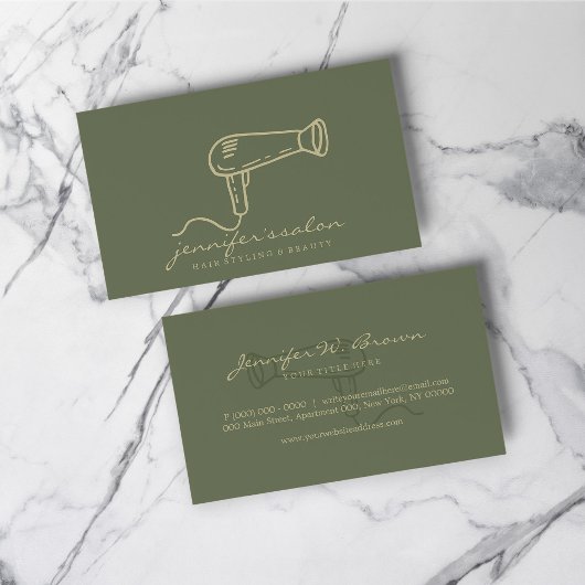 Sage Green Gold Hair Dresser Salon Stylist Visitekaartje